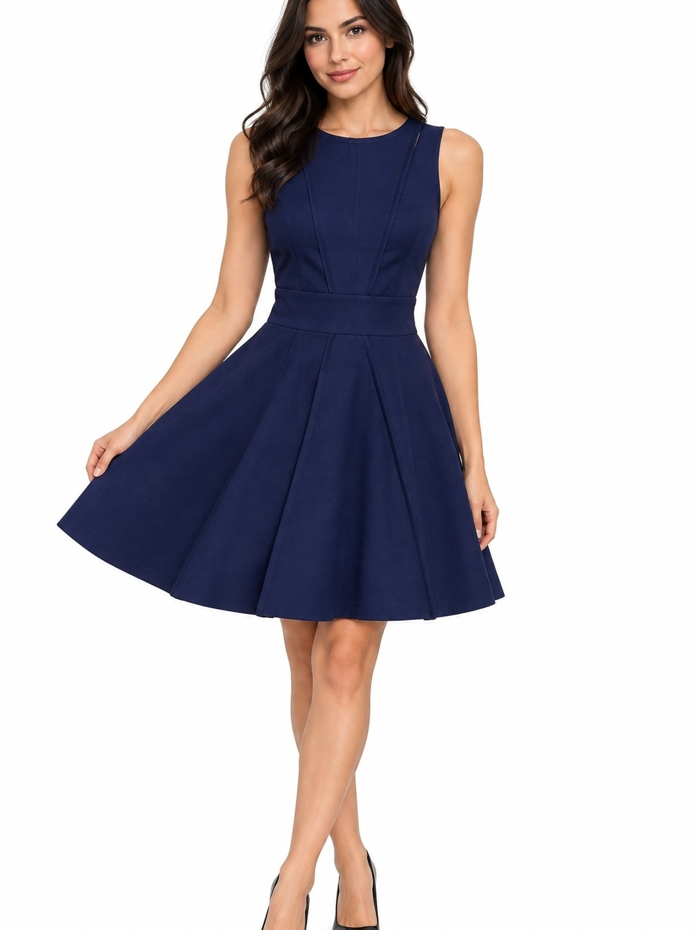 Armani Exchange Sleeveless Navy Flared Waistband Dress